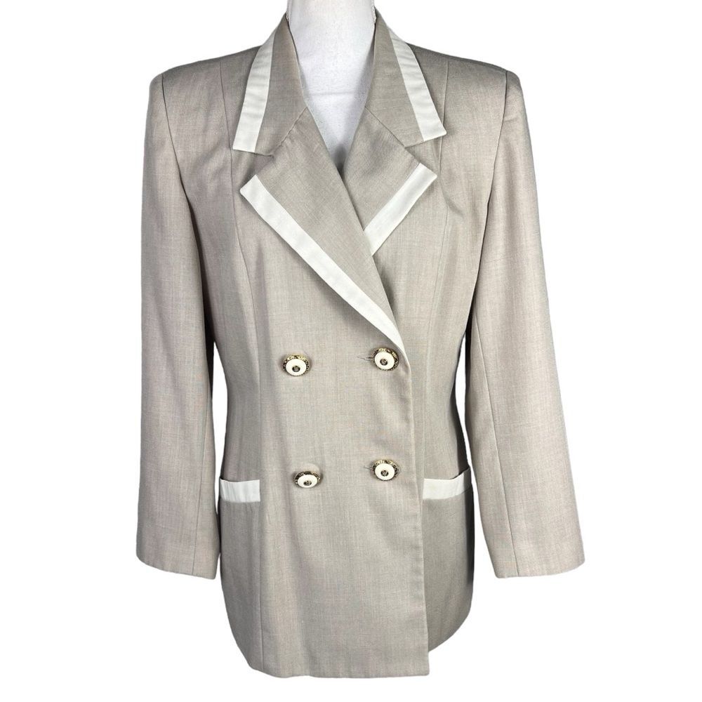 Vintage Casual Corner Double Breasted Jacket Blazer Size 12 2 Tone Petite Taupe